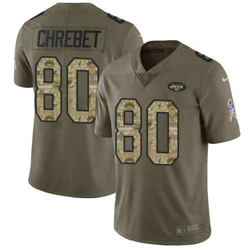 Nike Jets #80 Wayne Chrebet Olive/Camo Men's Stitched NFL Limited Salute To Service Jersey